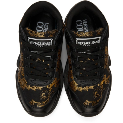 Shop Versace Jeans Couture Black Baroque Logo Sneakers In Eg89 Nero + Oro