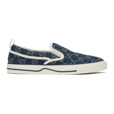 Shop Gucci Blue Denim ' Tennis 1977' Slip-on Sneakers In 4465 D.blue