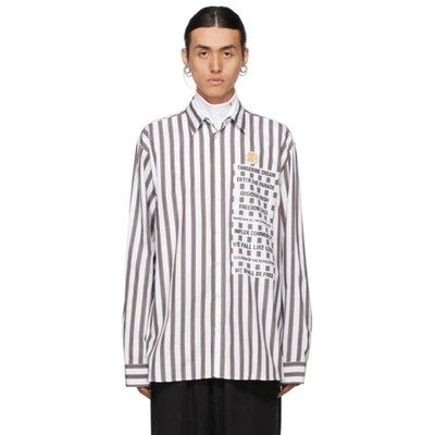 Shop Raf Simons White Stripe Patched Boxy Shirt In White Dark Brown