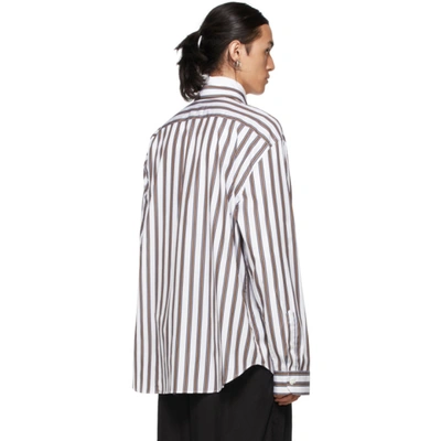Shop Raf Simons White Stripe Patched Boxy Shirt In White Dark Brown