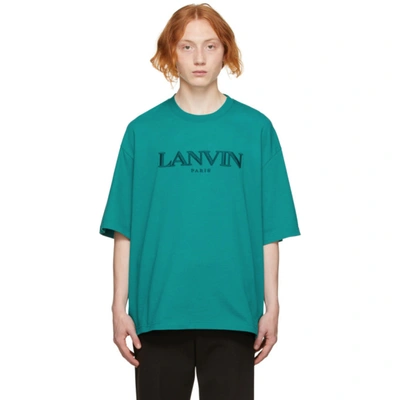 Shop Lanvin Green Embroidered Logo T-shirt In 280 Teal Bl