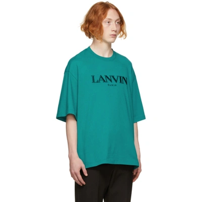 Shop Lanvin Green Embroidered Logo T-shirt In 280 Teal Bl