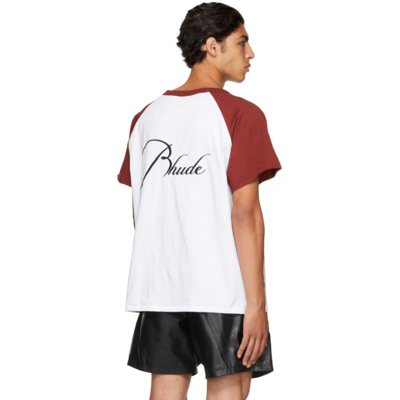 Shop Rhude Red & White Raglan Logo T-shirt In White/maroon0500