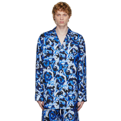 Versace Men's Baroccoflage-print Silk Pajama Top In Blue/navy | ModeSens