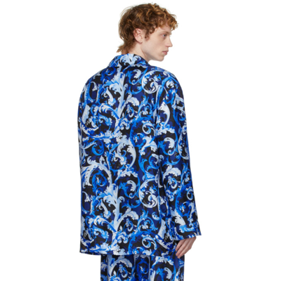 Shop Versace Blue Silk Baroccoflage Shirt In 5u040 Blue