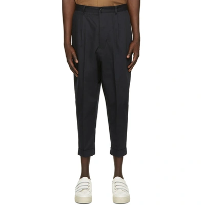 Shop Ami Alexandre Mattiussi Navy Oversized Carrot Fit Trousers In Navy/410
