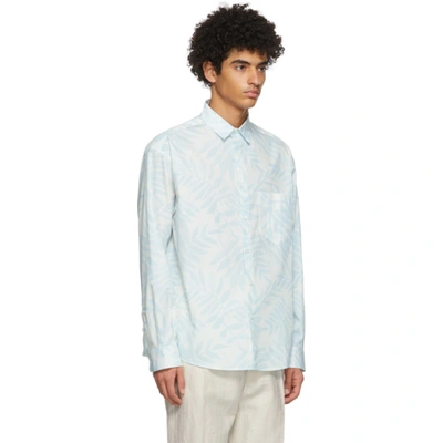 Shop Jacquemus White & Blue 'la Chemise Simon' Shirt In Print Blue Leaves