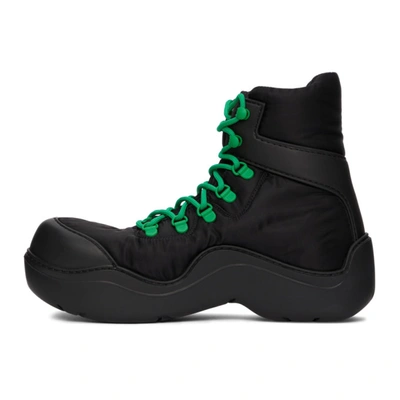 Shop Bottega Veneta Black & Green Puddle Bomber Boots In 1295 Black Grass