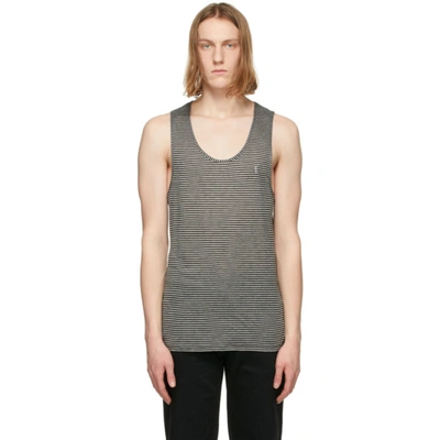 Shop Saint Laurent Black & Grey Striped Monogram Tank Top In 1058 Blkgry