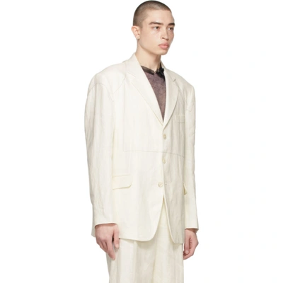 Shop Maison Margiela Off-white Linen Blazer In 102 Off White