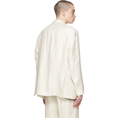 Shop Maison Margiela Off-white Linen Blazer In 102 Off White