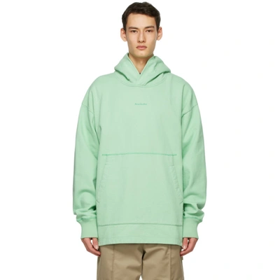 Shop Acne Studios Green Logo Hoodie In Mint Green