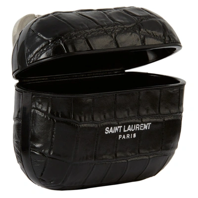 Shop Saint Laurent Black Croc Logo Airpods Pro Case In 1080 Black