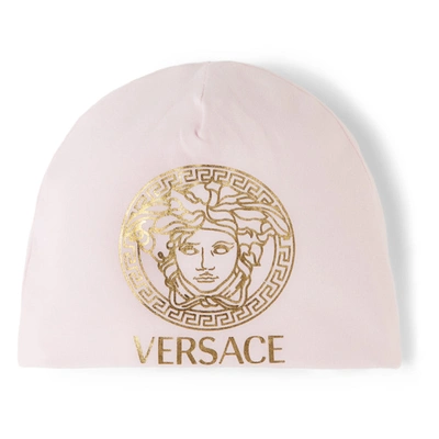 Shop Versace Baby Pink Medusa Beanie In 2p460 Baby Pink+gold