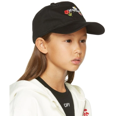 Shop Off-white Kids Black Flower Baseball Cap In Black/multi