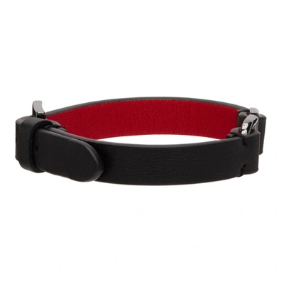 Shop Valentino Black Calfskin Vlogo Bracelet In 0sm Nero/rouge Pur