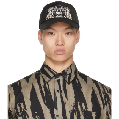 Shop Kenzo Black Canvas Kampus Tiger Cap In 99g - Black