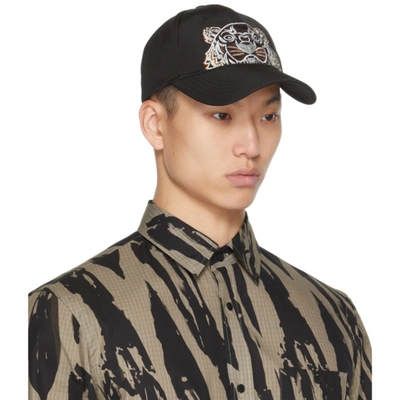 Shop Kenzo Black Canvas Kampus Tiger Cap In 99g - Black