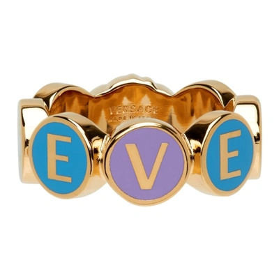 Shop Versace Gold & Multicolor Enamel Logo Ring In 4j060 Gold/multi