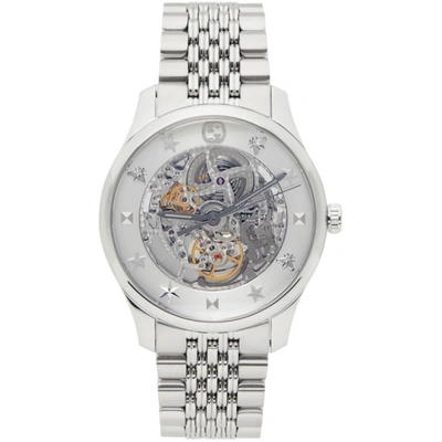 Gucci Mens Grey Ya126357 G-timeless Skeleton Stainless-steel Automatic Watch  In Silver | ModeSens