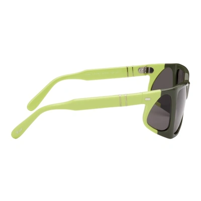 Shop Jw Anderson Green Persol Edition Wide Frame Sunglasses In 1151b1 Dark Green