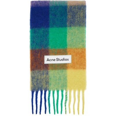 Shop Acne Studios Multicolor Alpaca & Mohair Large Check Scarf In Blue/orange/green