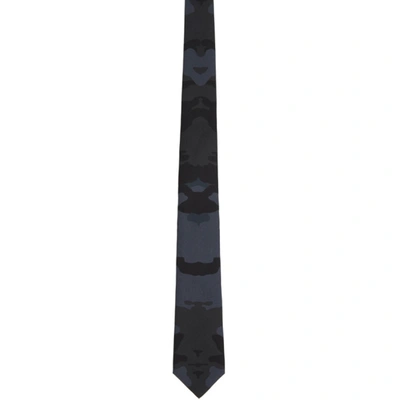 Shop Burberry Navy Silk Camouflage Jacquard Tie In Navy Stone