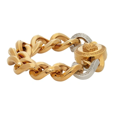Shop Versace Gold & Silver Medusa Chain Bracelet In Kvop Gold