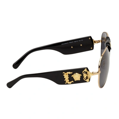 Shop Versace Black & Gold Medusa Aviator Sunglasses In Oro