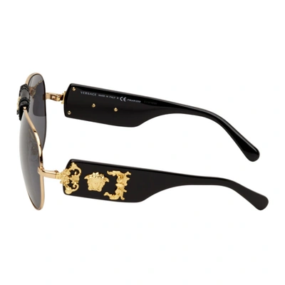 Shop Versace Black & Gold Medusa Aviator Sunglasses In Oro