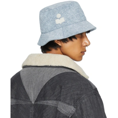 Shop Isabel Marant Blue Denim Haleyh Bucket Hat In Light Blue 30lu