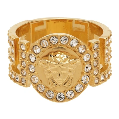 Shop Versace Gold Crystal Icon Medusa Ring In D01o Gold