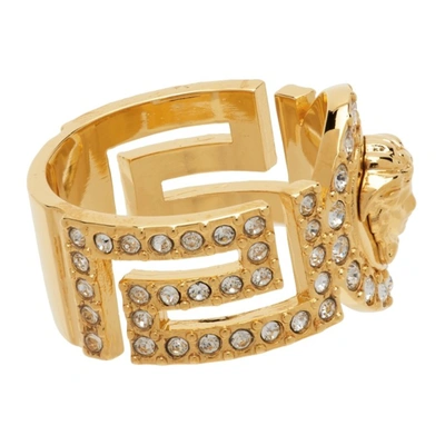 Shop Versace Gold Crystal Icon Medusa Ring In D01o Gold
