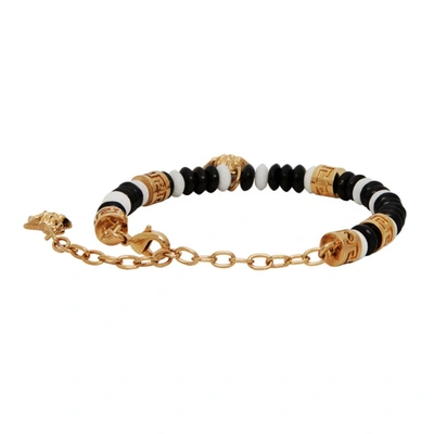 Shop Versace Black & White Beaded Medusa Charm Bracelet In Dwnov White/black