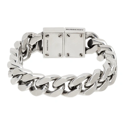 Shop Burberry Silver Curb Chain Bracelet In Palladio