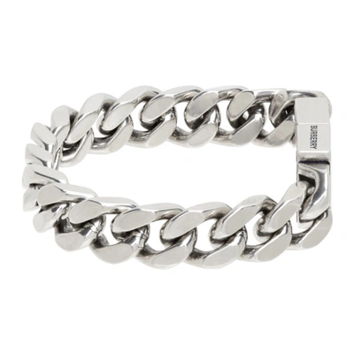 Shop Burberry Silver Curb Chain Bracelet In Palladio