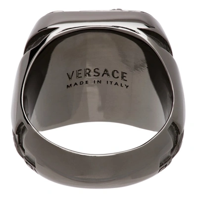 Shop Versace Gunmetal Medusa Signet Ring In 3j090 Silve