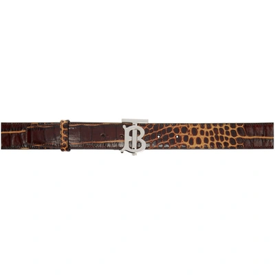 Shop Burberry Brown Croc Tb Belt