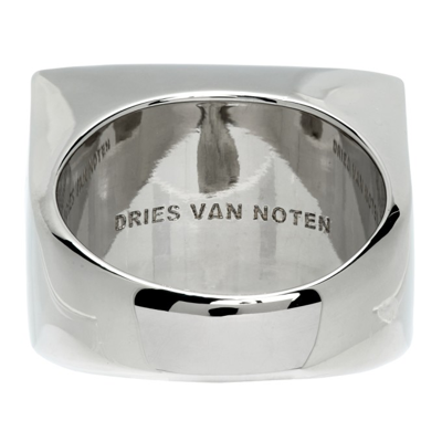 Shop Dries Van Noten Silver Rectangle Flat Top Ring In 952 Silver