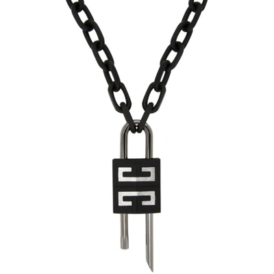 Shop Givenchy Black Hanging Lock Necklace In 001-black