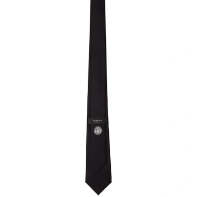 Shop Versace Black Silk Logo Tie In 5b040 Black