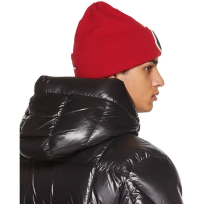 Shop Moncler Red Wool Logo Beanie In 455 Red