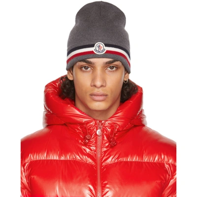 Shop Moncler Grey Wool Stripes Beanie In 998 Charcoal