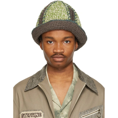 Shop Nicholas Daley Green & Brown Hand-crochet Bucket Hat In Green/brown