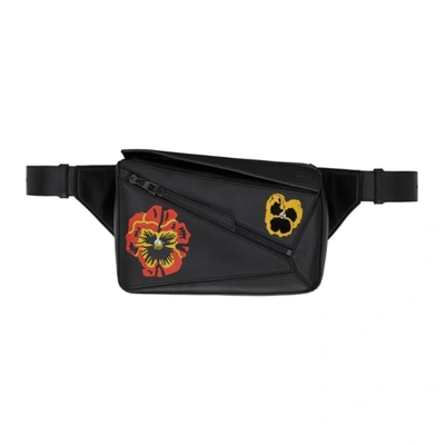 Shop Loewe Black Pansies Small Puzzle Belt Bag In 1100 Black
