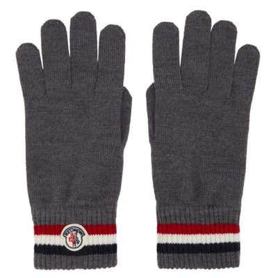 Shop Moncler Grey Wool Stripe Gloves In 998 Charcoal
