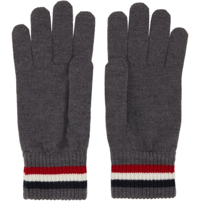 Shop Moncler Grey Wool Stripe Gloves In 998 Charcoal