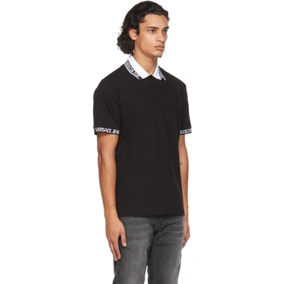 Shop Versace Jeans Couture Black & White Logo Collar Polo In E899 Nero