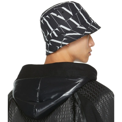 Shop Valentino Black Allover 'vltn' Bucket Hat In 0ni Nero/bianco
