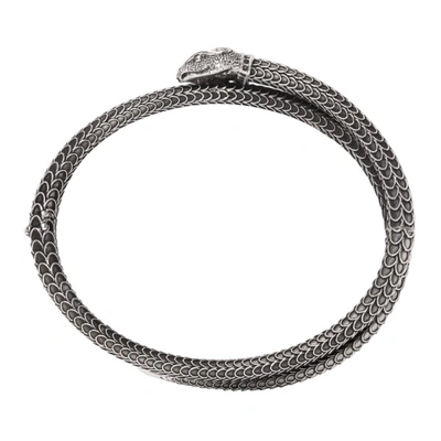 Shop Gucci GGard Snake Motif Sterling Silver Bracelet